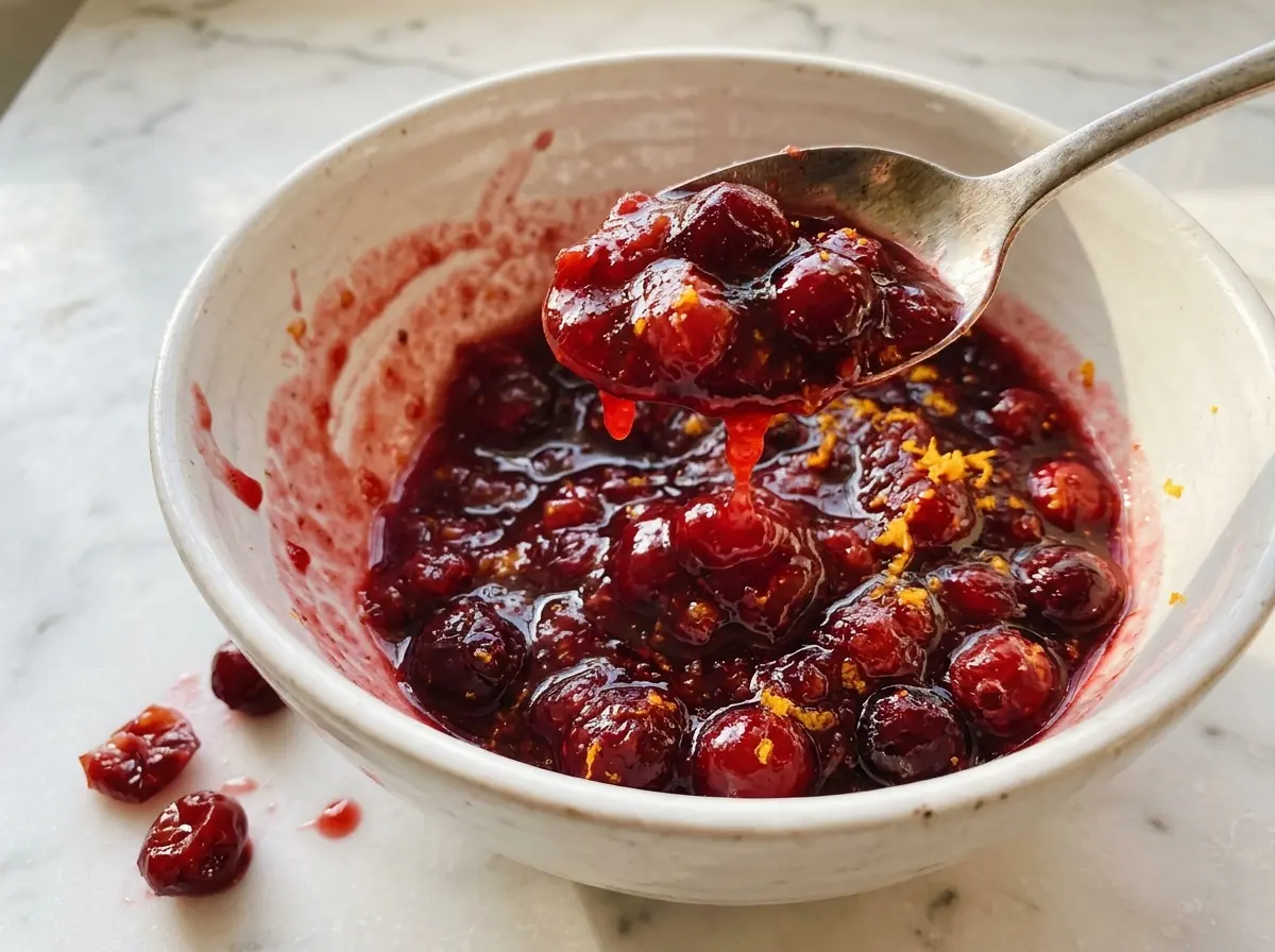 Fresh Cranberry Orange Sauce with glossy whole cranberries