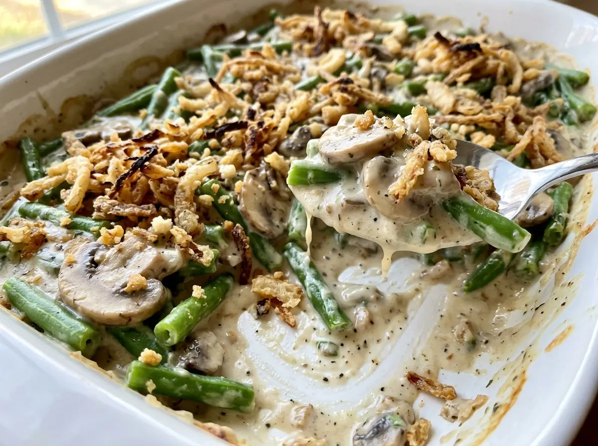 From Scratch Green Bean Casserole creamy mushrooms