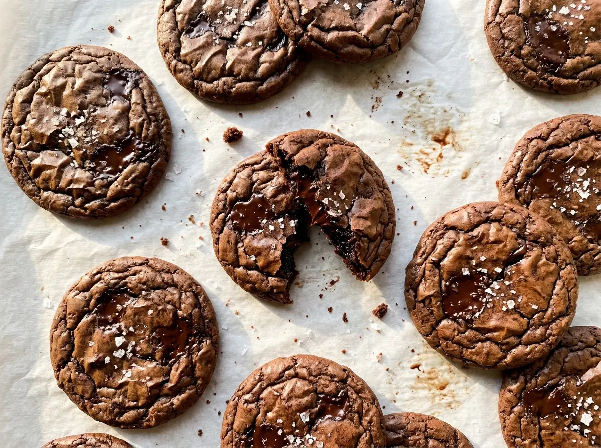 Fudgy Brownie Cookies with glossy cracked tops