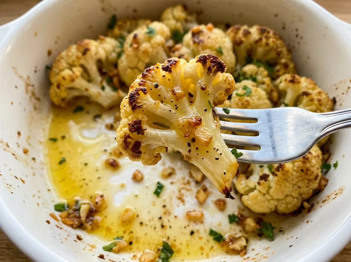 Garlic Butter Roasted Cauliflower golden browned florets