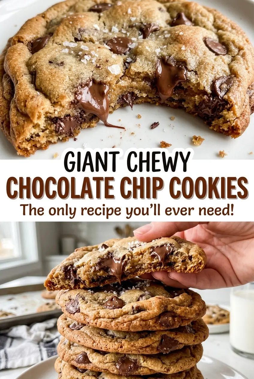 Giant Chewy Chocolate Chip Cookies with soft centers