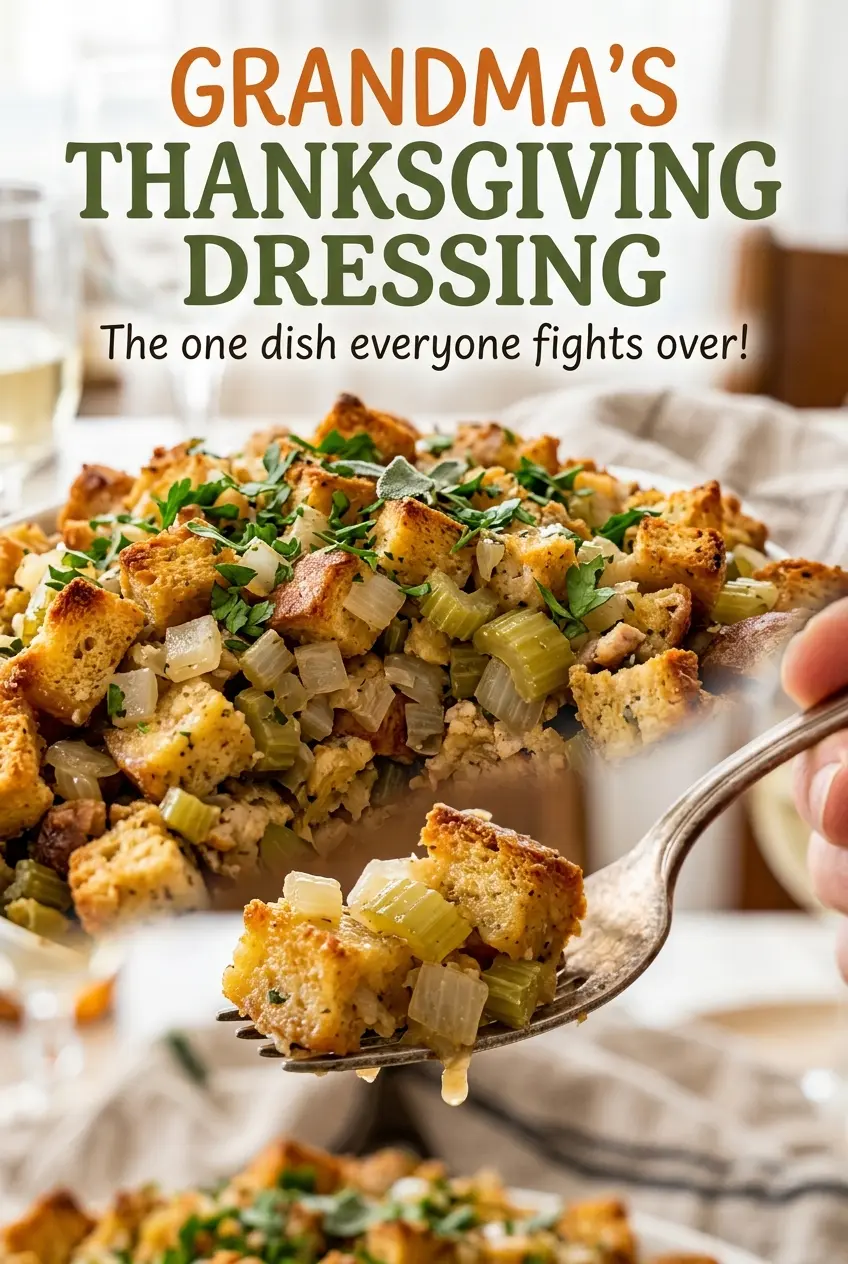 Grandmas Thanksgiving Dressing browned edges