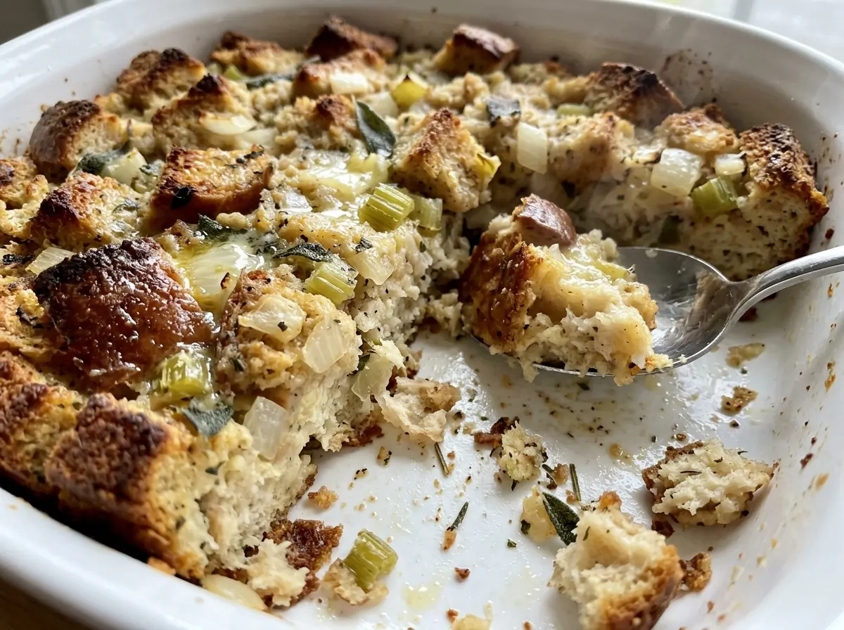 Grandmas Thanksgiving Dressing golden cornbread
