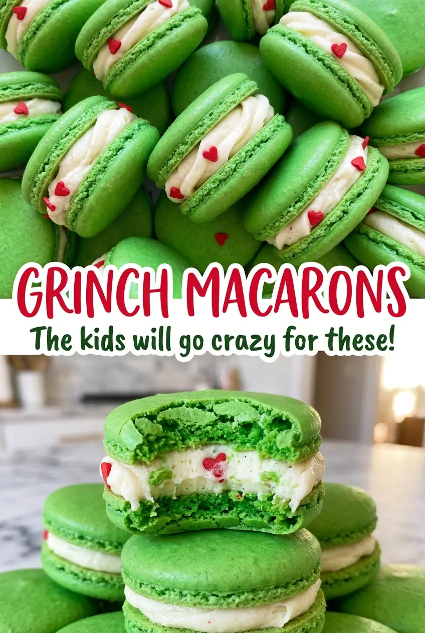 Grinch macarons festive buttercream centers