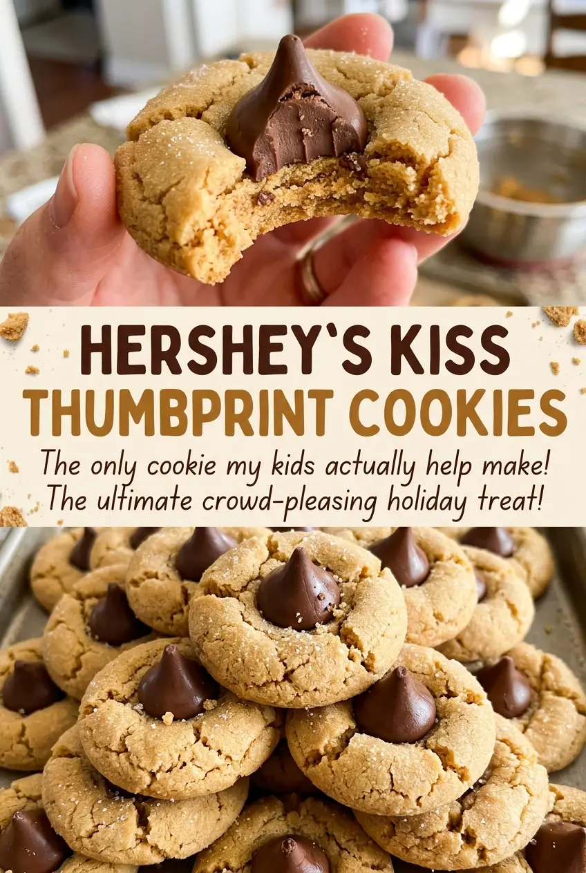 Hershey Kiss Thumbprint Cookies with chocolate centers