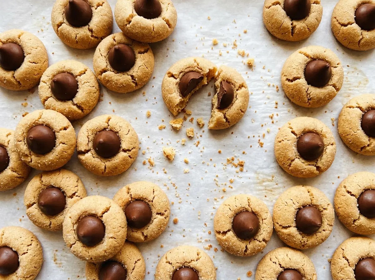 Hershey Kiss Thumbprint Cookies with golden edges