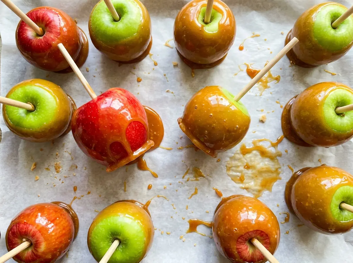 Homemade Caramel Apples glossy golden coating