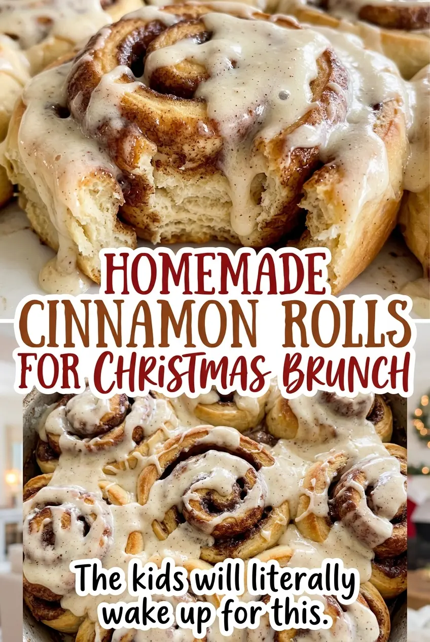 Homemade Cinnamon Rolls for Christmas Brunch, swirled and iced