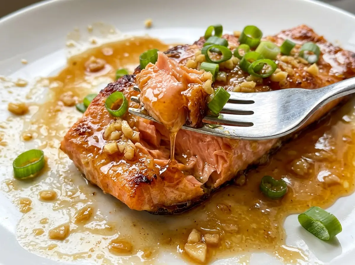 Honey Garlic Salmon with glossy sauce