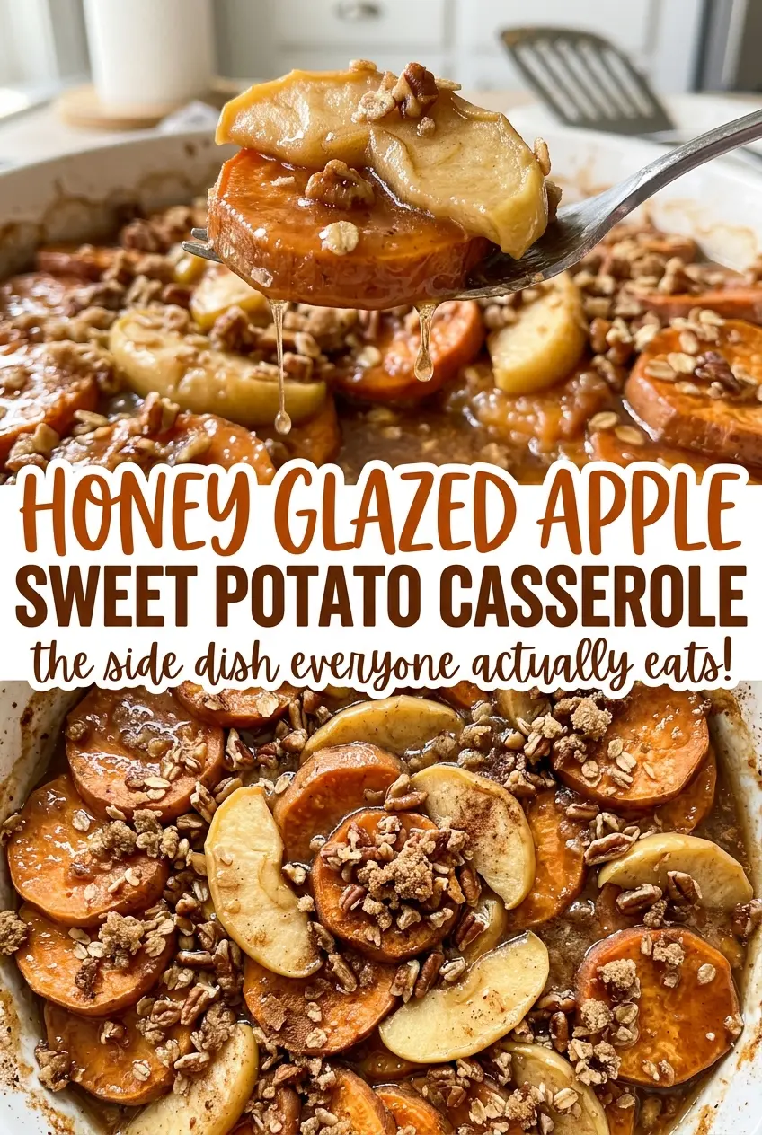 Honey Glazed Apple Sweet Potato Casserole with golden apple layers