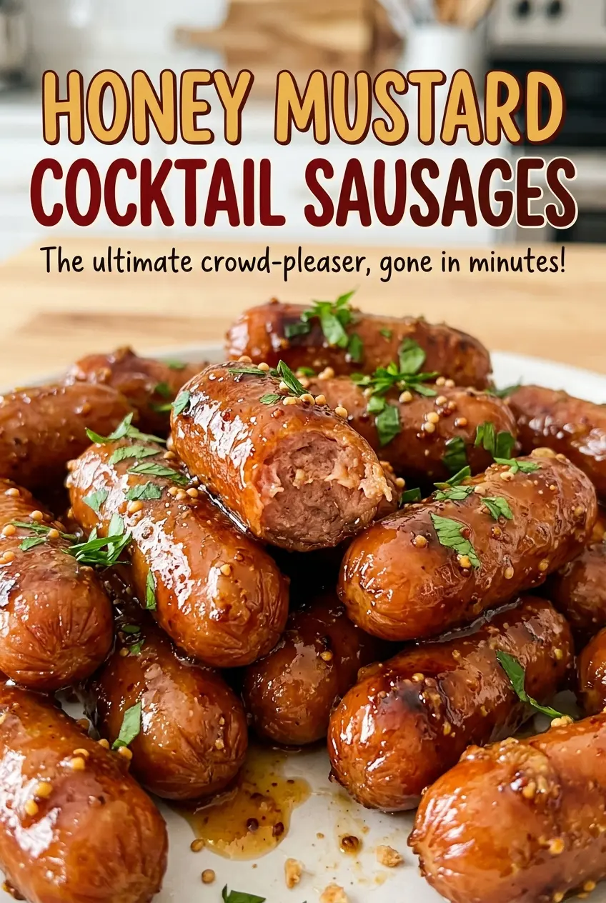 Honey mustard cocktail sausages shiny sweet tangy