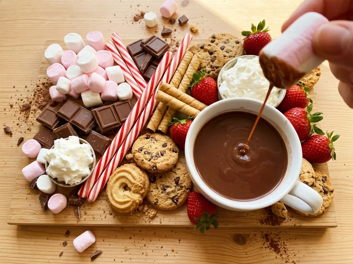 Hot Chocolate Charcuterie Board with cozy cocoa toppings
