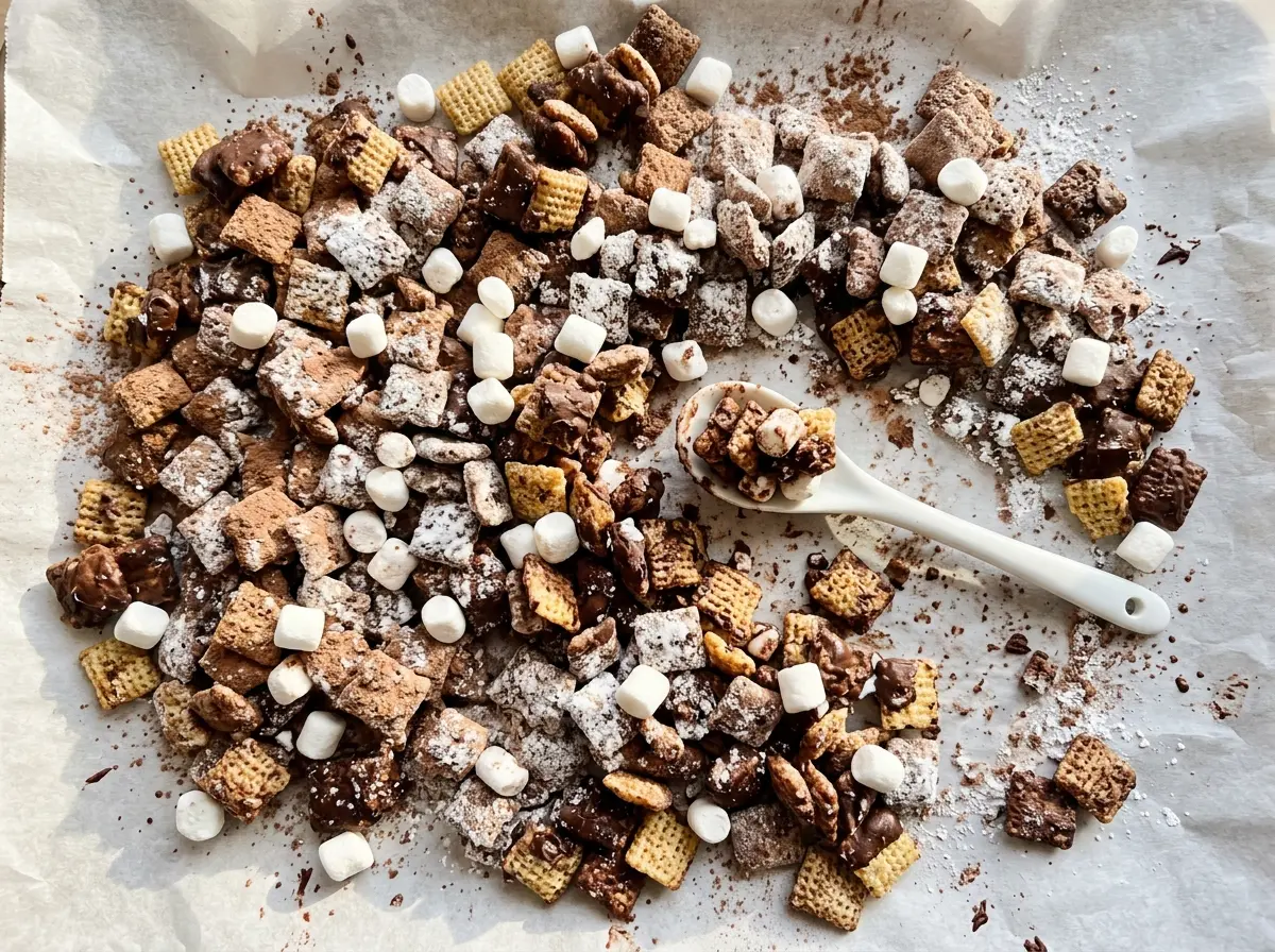 Hot Chocolate Muddy Buddies cocoa-dusted cereal