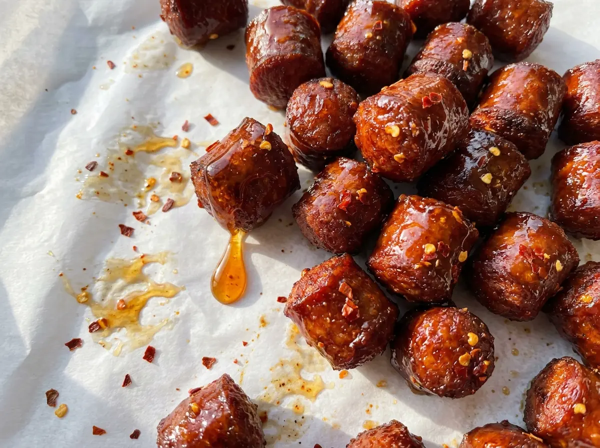 Hot Honey Sausage Bites glossy browned rounds