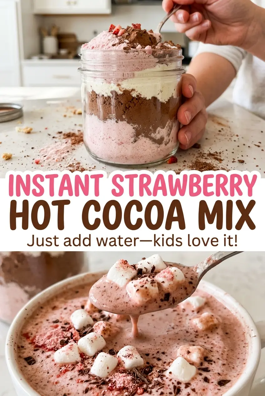 Instant Strawberry Hot Cocoa Mix pink and creamy