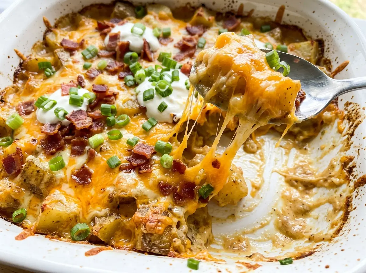 Loaded Baked Potato Casserole cheesy bacon-topped