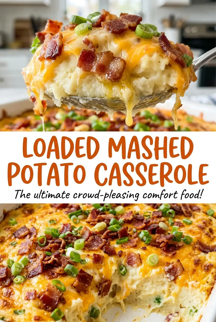 Loaded Mashed Potato Casserole, creamy and cheesy