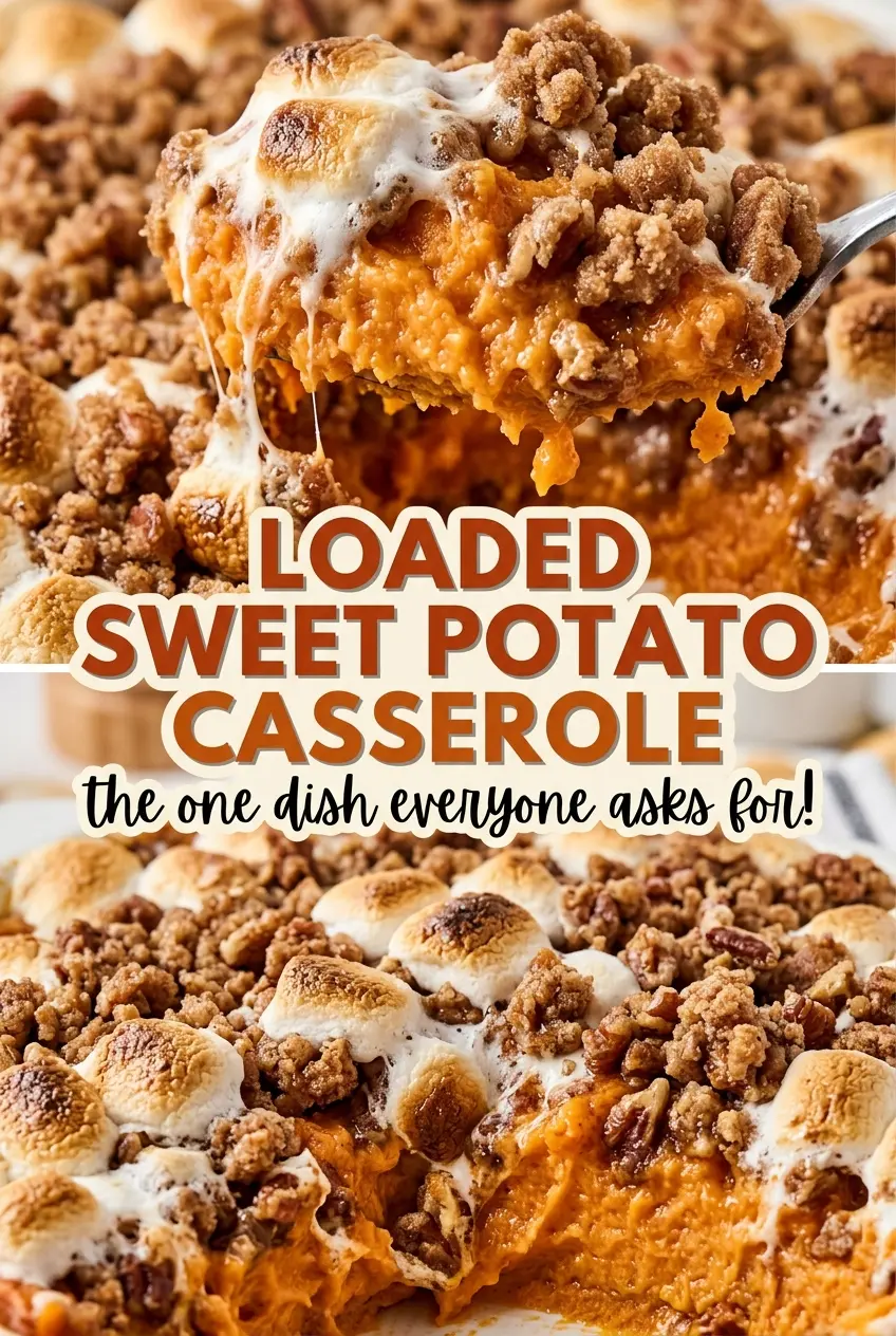 Loaded Sweet Potato Casserole golden cheddar bacon