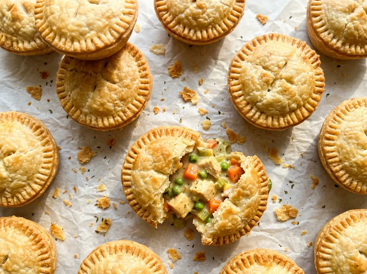 Mini chicken pot pies golden flaky tops
