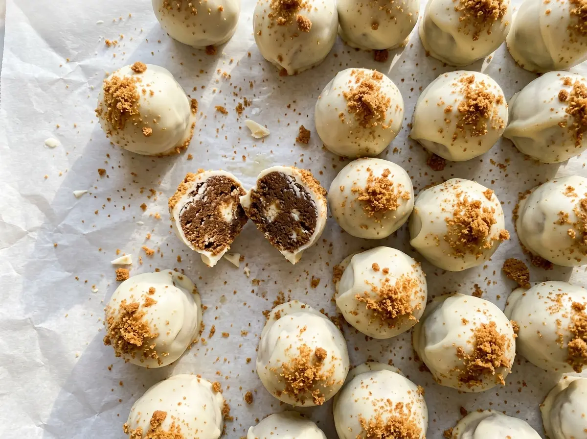 No bake gingerbread cookie truffles with white chocolate coating