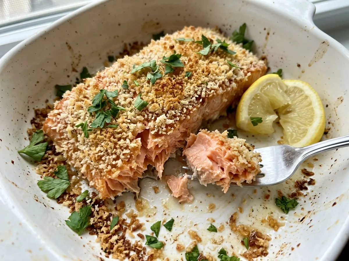 Panko Crusted Salmon with crisp golden topping