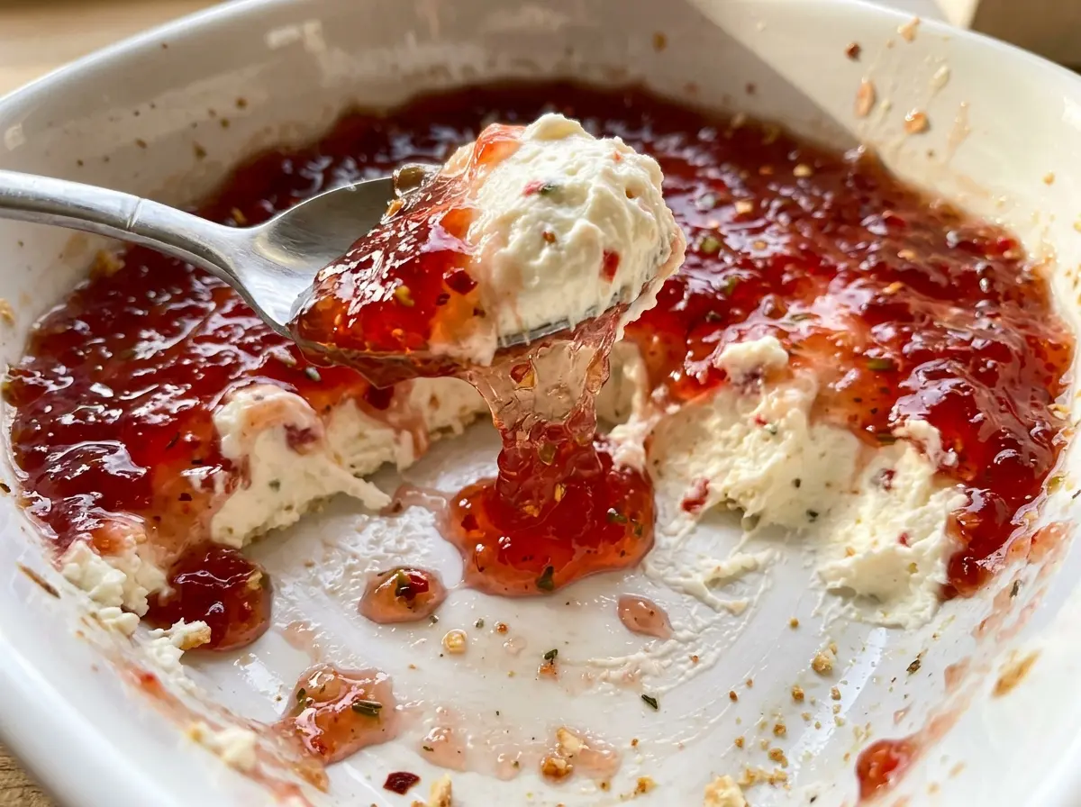 Pepper Jelly Cheese Dip creamy bubbling