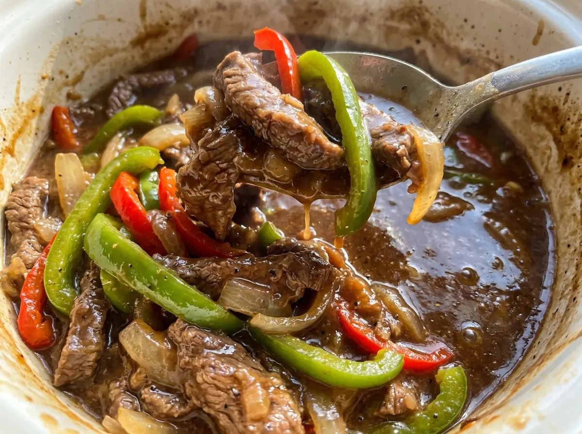Pepper Steak in a Crock Pot, tender and saucy