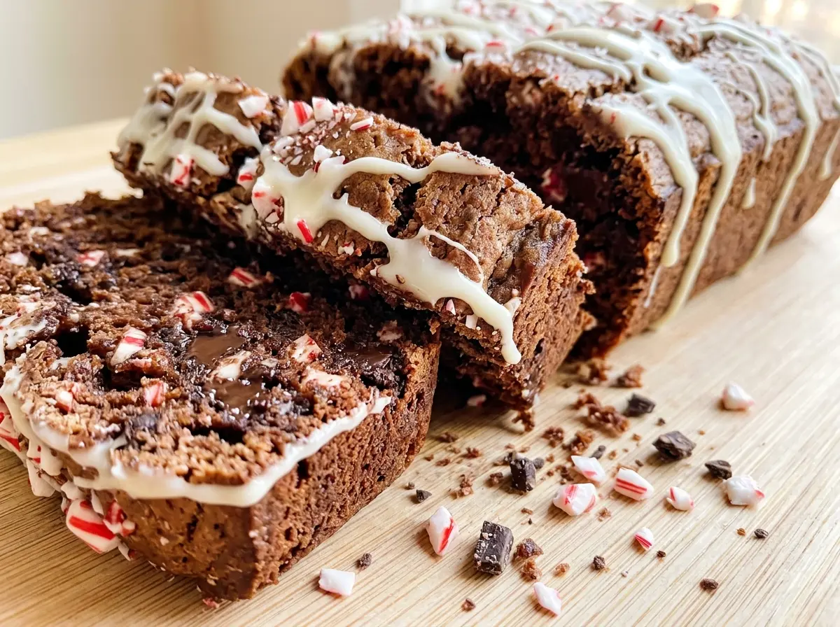 Peppermint Bark Bread glossy chocolate loaf