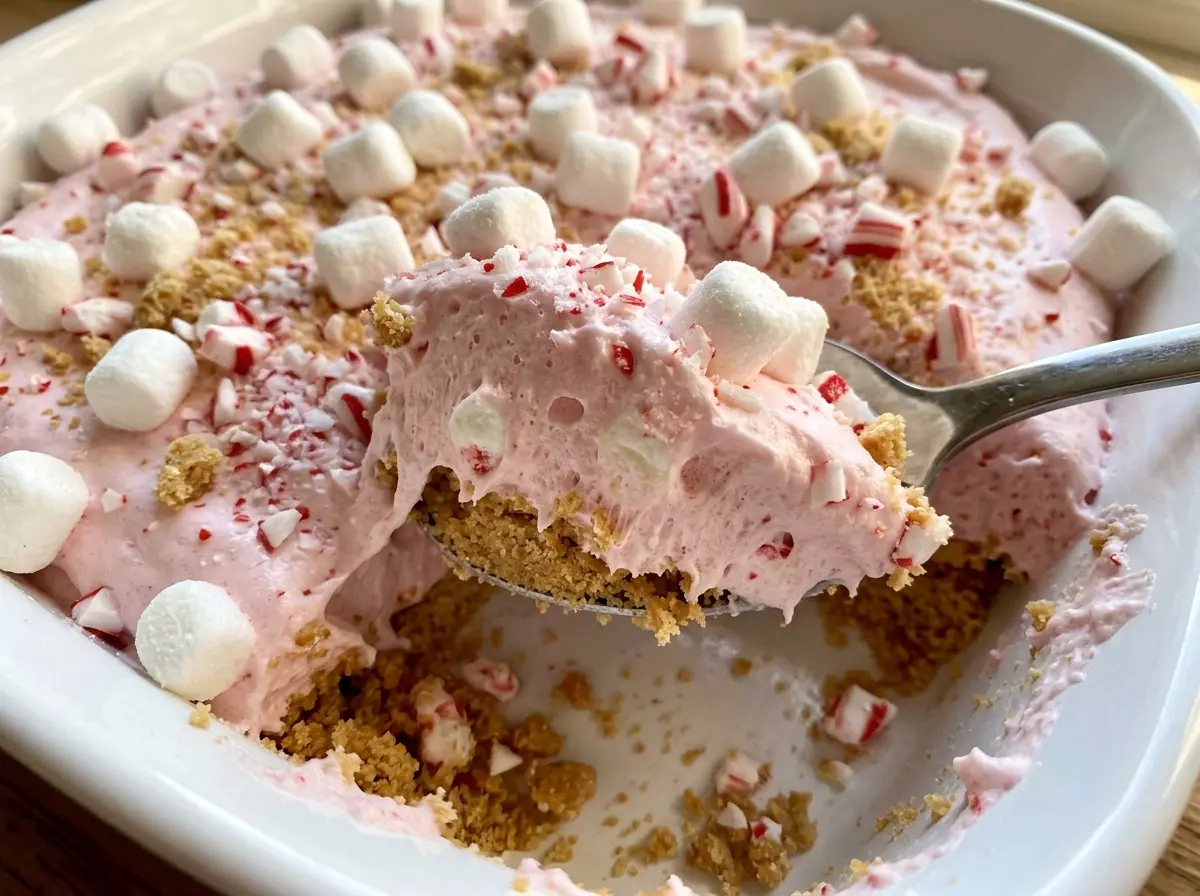 Peppermint Marshmallow No Bake Dessert with creamy mint filling