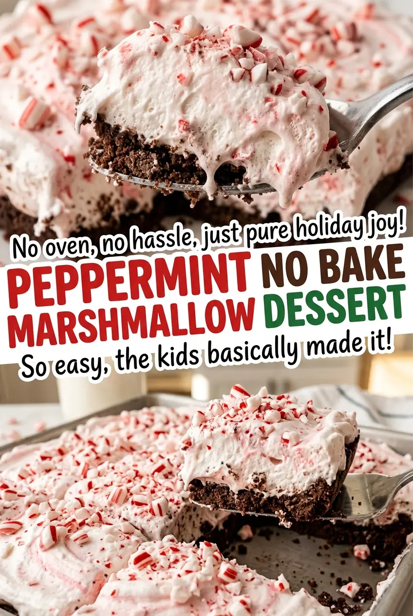 Peppermint Marshmallow No Bake Dessert with creamy mint filling
