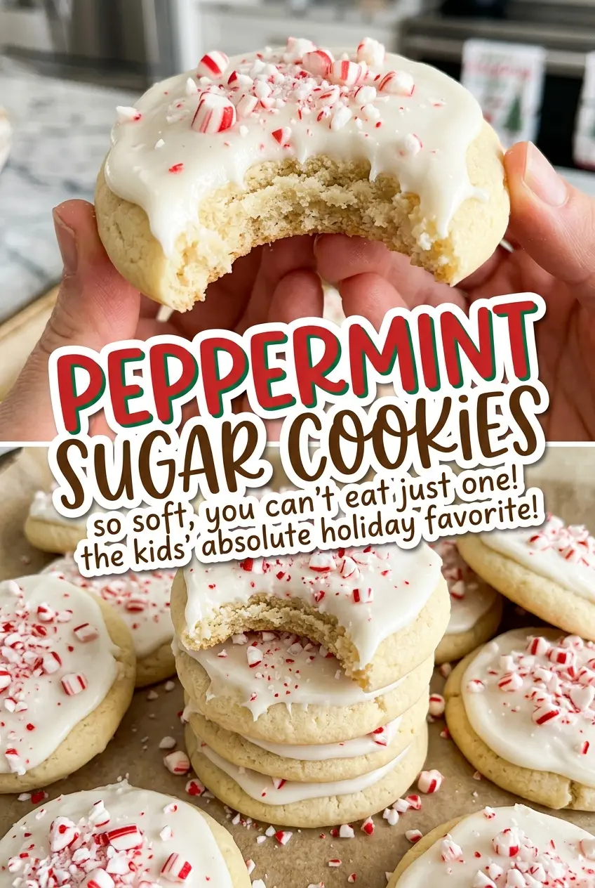 Peppermint Sugar Cookies with soft centers and glaze
