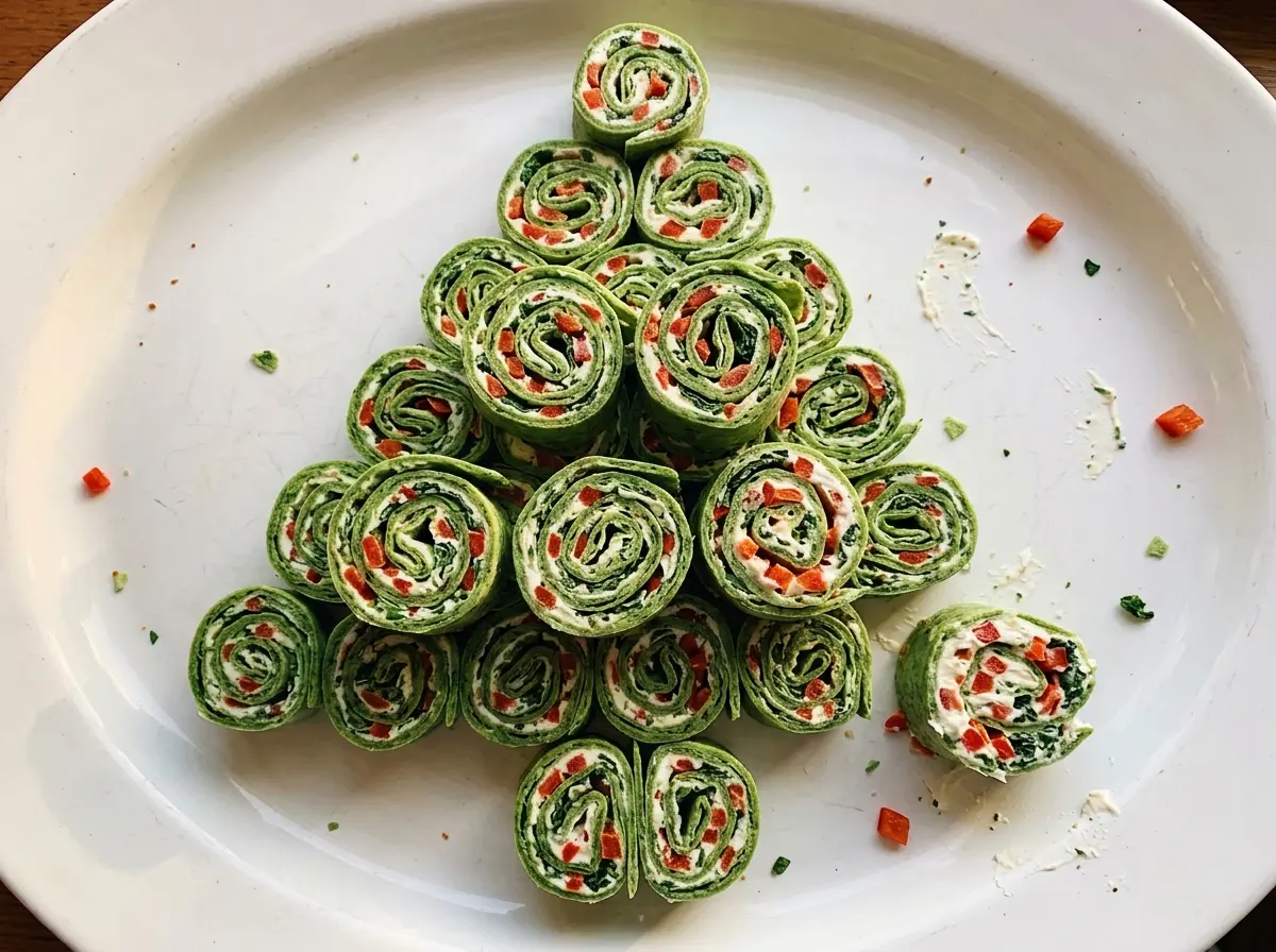 Pinwheel Christmas Tree Appetizer golden flaky spirals