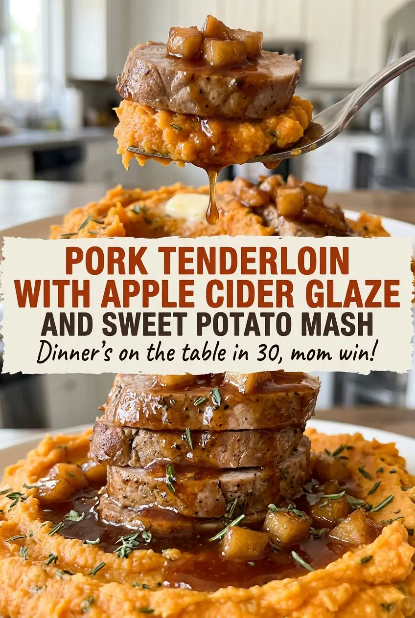 Pork Tenderloin with Apple Cider Glaze and Sweet Potato Mash, tender pork and golden mash