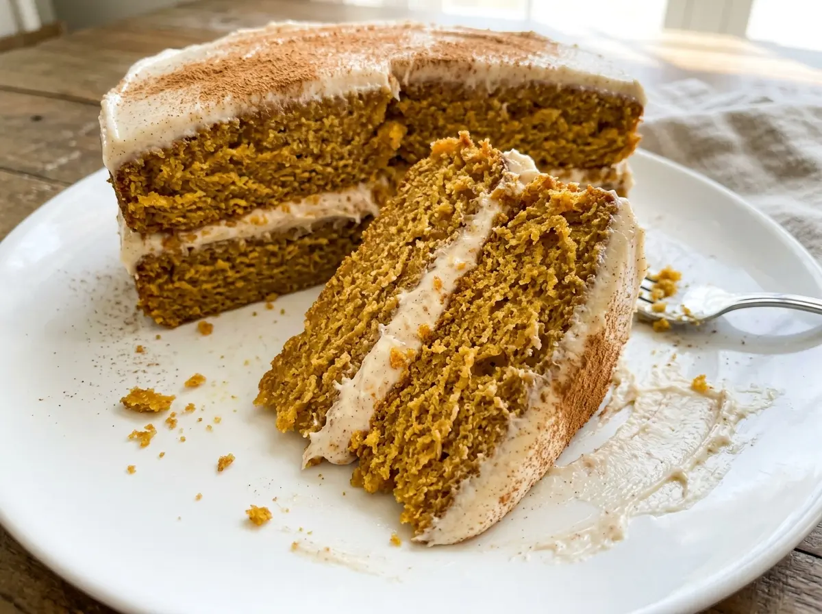 Pumpkin Layer Cake with Brown Sugar Cinnamon Cream Cheese Frosting, soft spiced layers