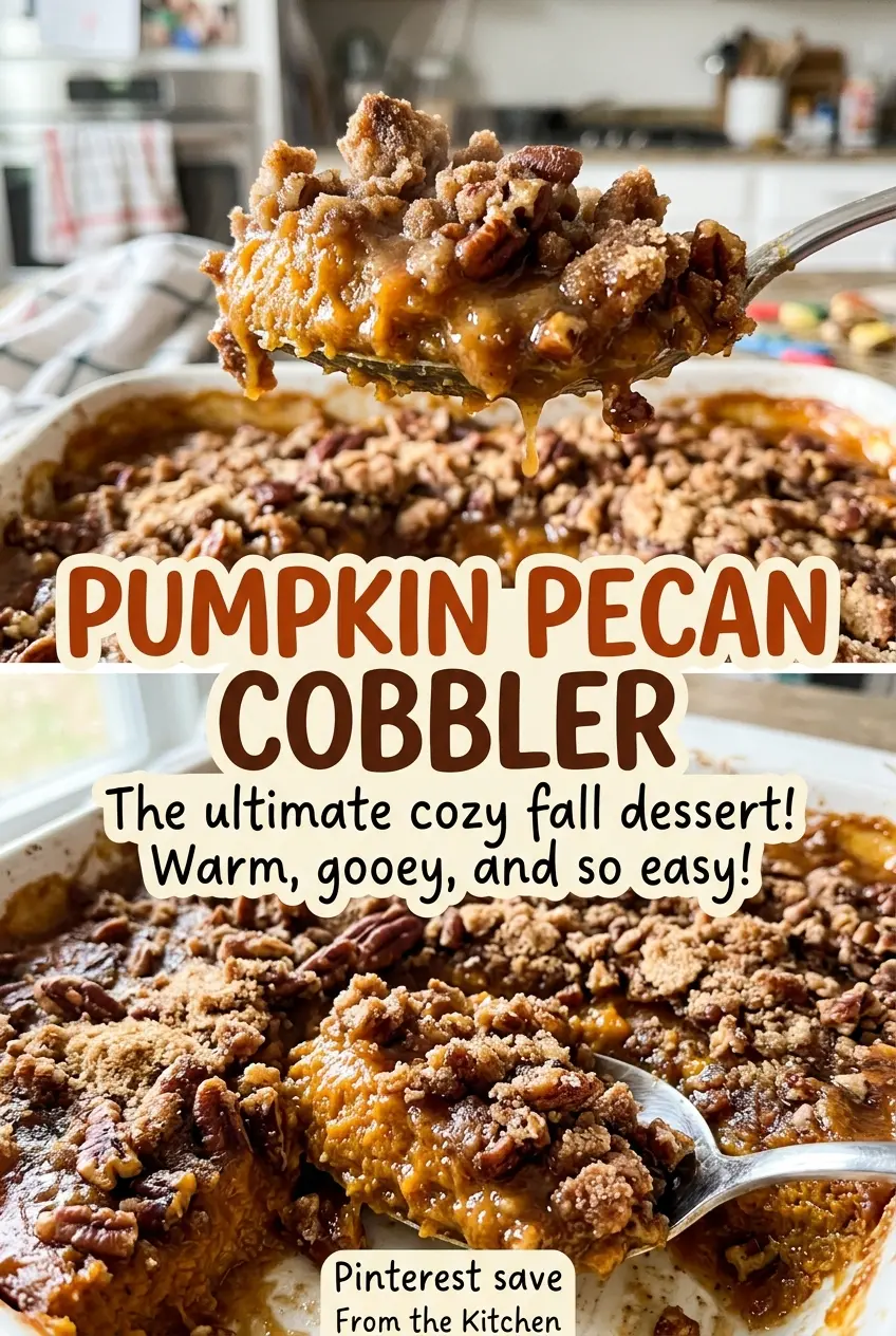 Pumpkin Pecan Cobbler with bubbling pecan topping
