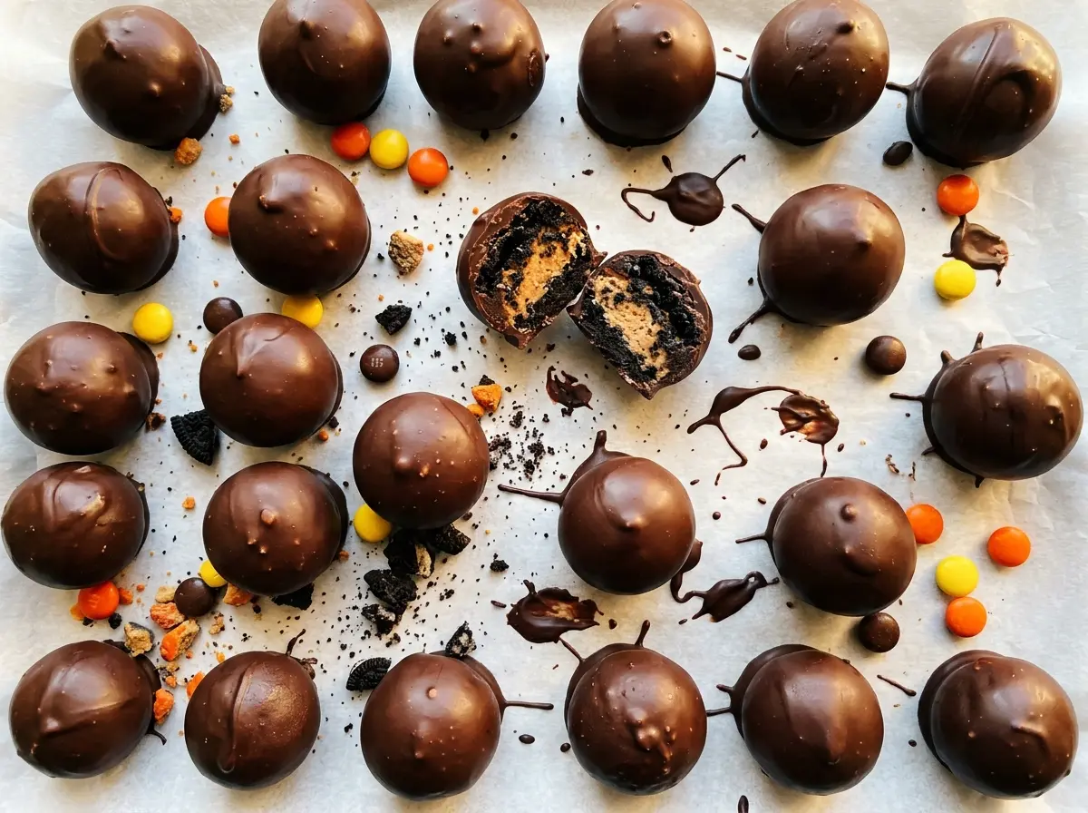 Reeses Oreo Balls glossy chocolate shell