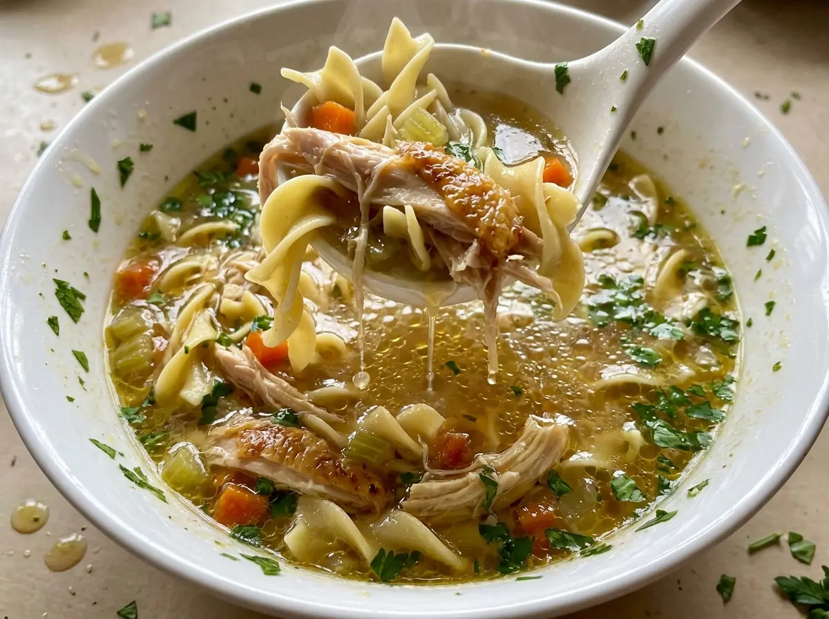 Rotisserie Chicken Noodle Soup cozy golden broth
