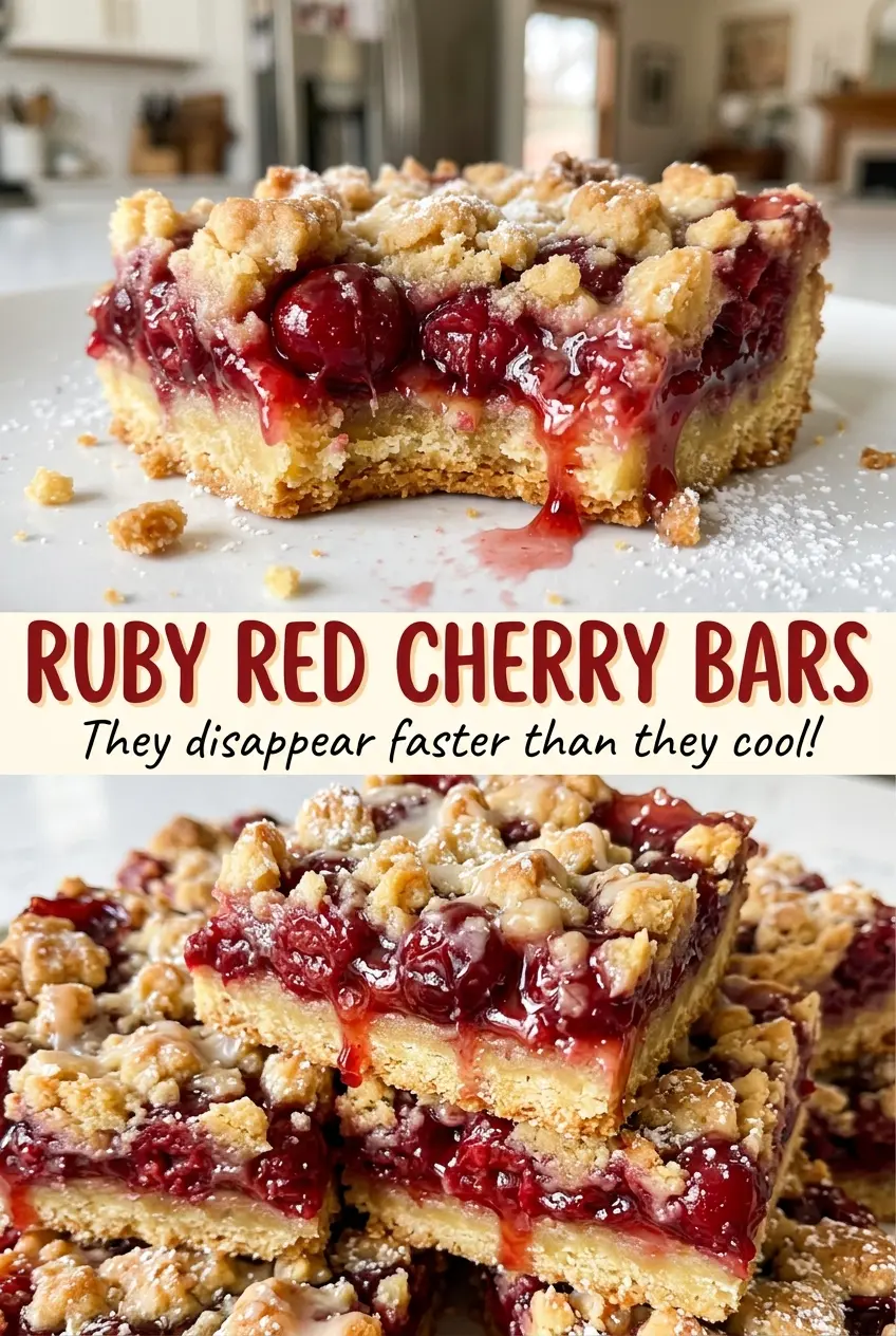 Ruby Red Cherry Bars golden crumb topping