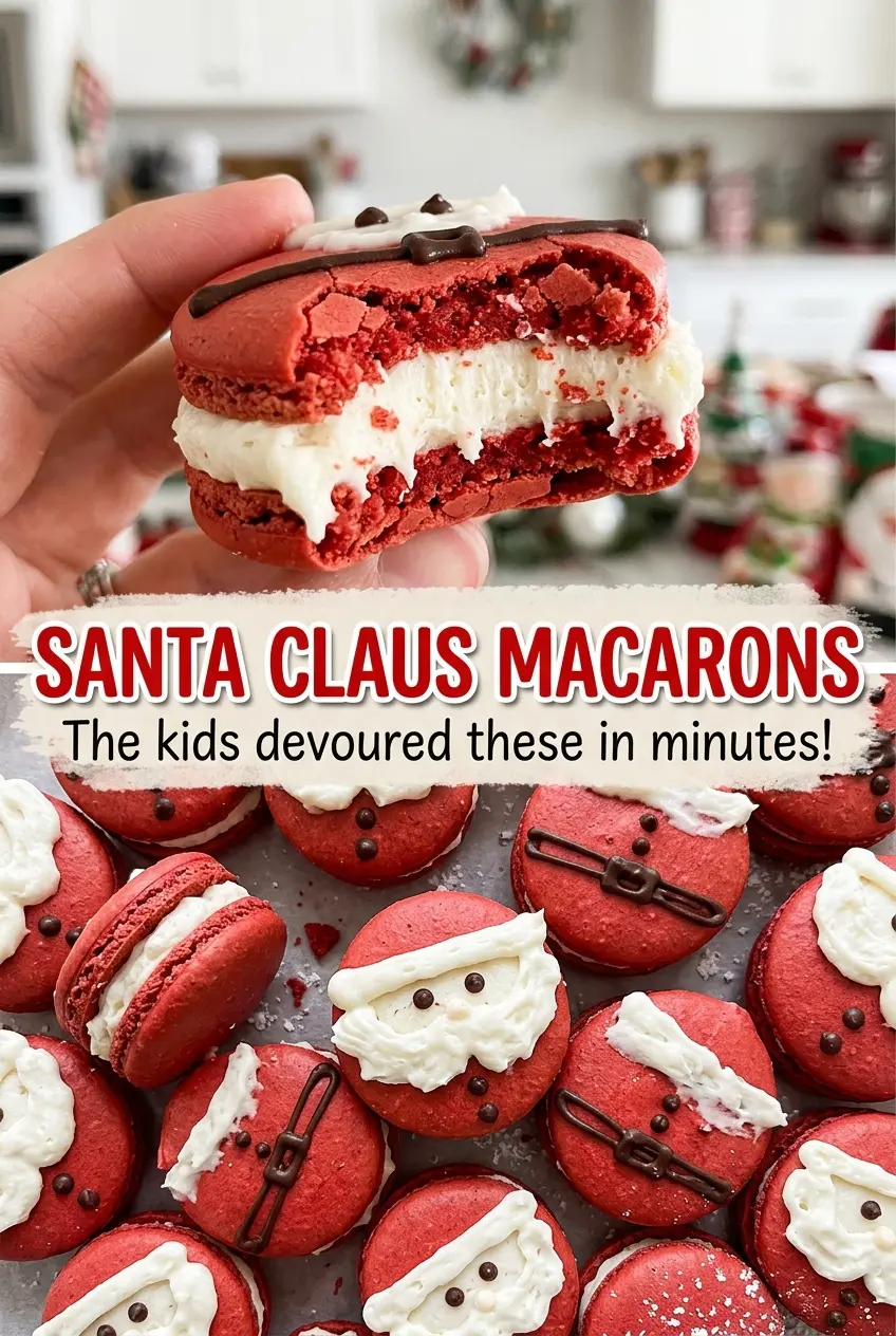 Santa Claus macarons with chocolate eyes and candy noses