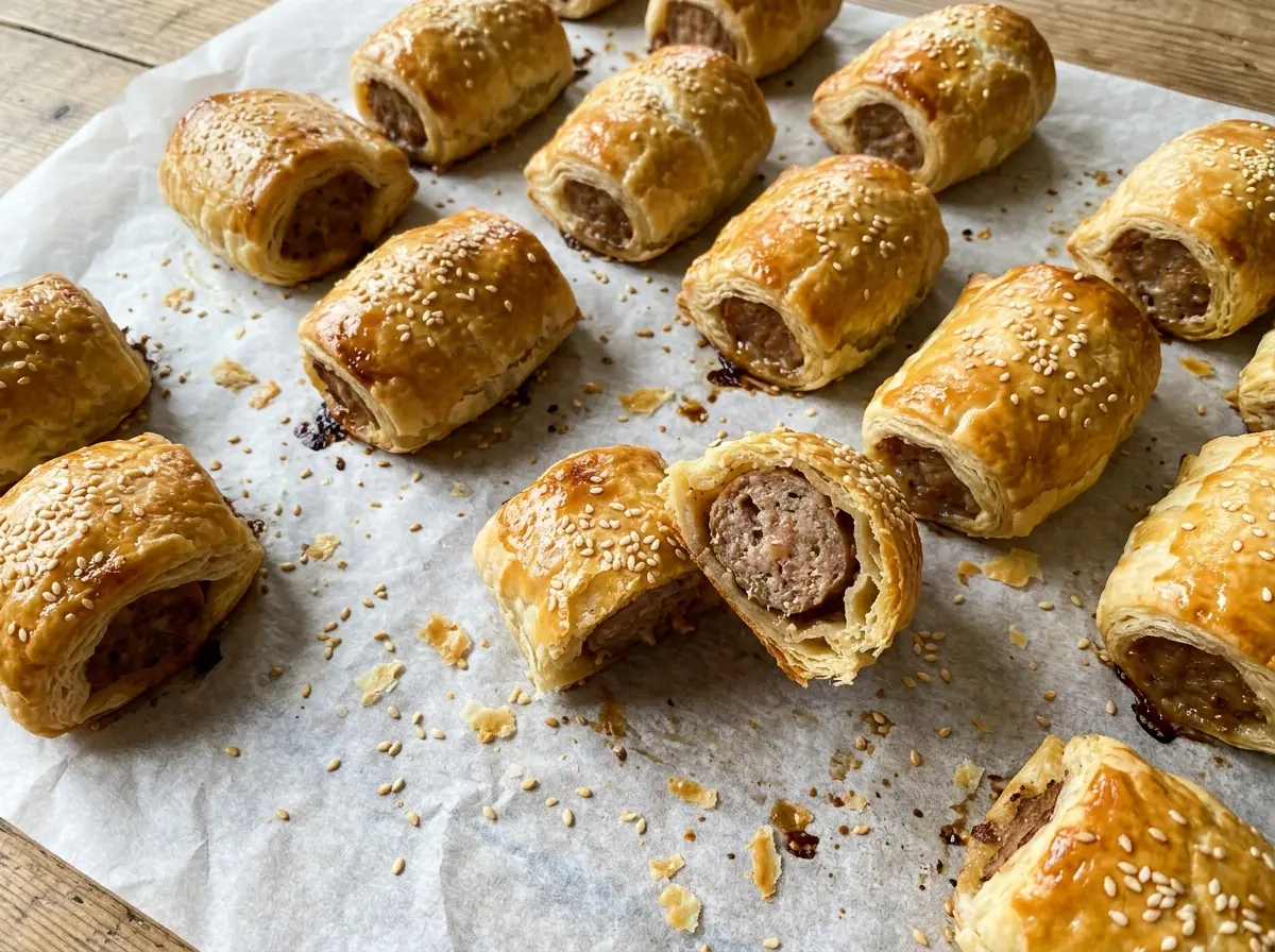 Sausage rolls golden flaky pastry
