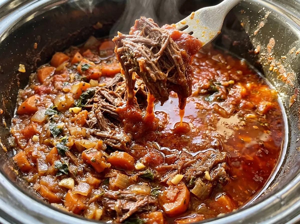 Slow Cooker Beef Ragu with tender shredded beef