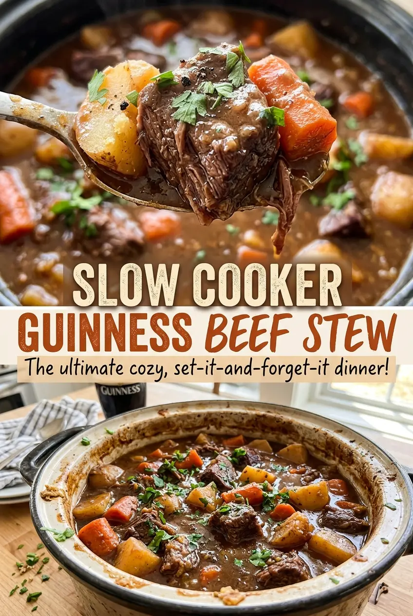 Slow Cooker Guinness Beef Stew with tender beef and vegetables