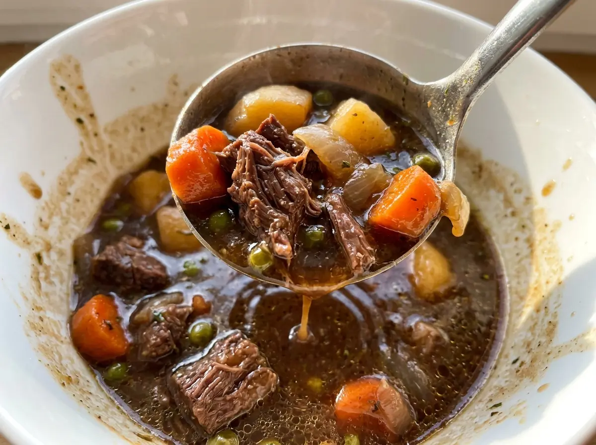Slow Cooker Guinness Beef Stew with rich, savory gravy