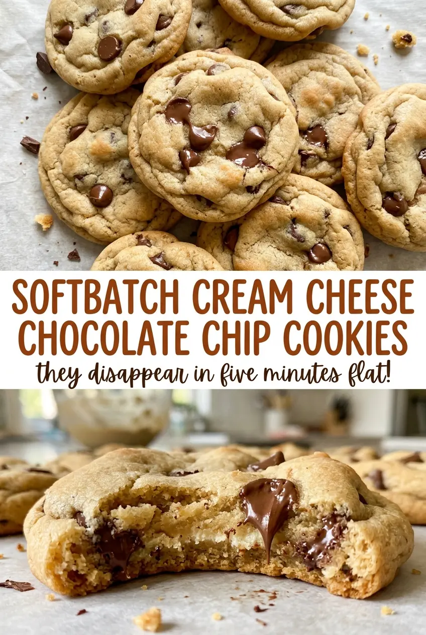 Softbatch Cream Cheese Chocolate Chip Cookies with chocolate-studded tops