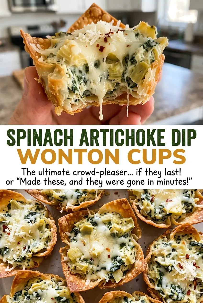 Spinach Artichoke Dip Wonton Cups creamy cheesy filling