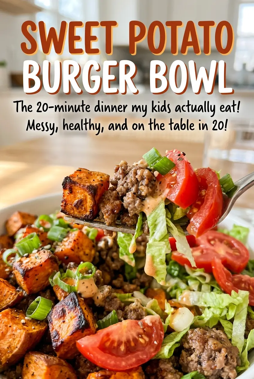 Sweet Potato Burger Bowl with fresh crisp toppings