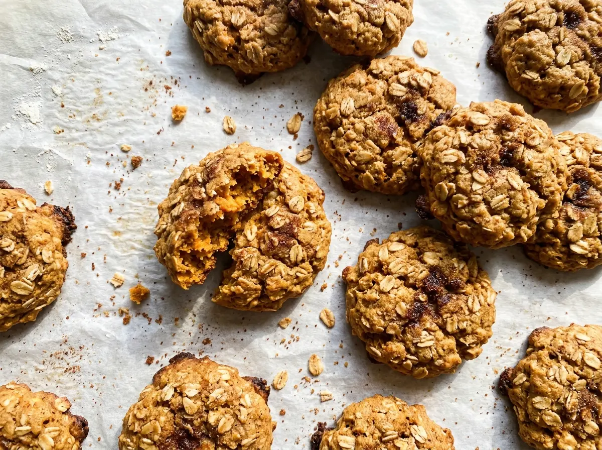 Sweet Potato Oatmeal Cookies with golden cinnamon-speckled tops