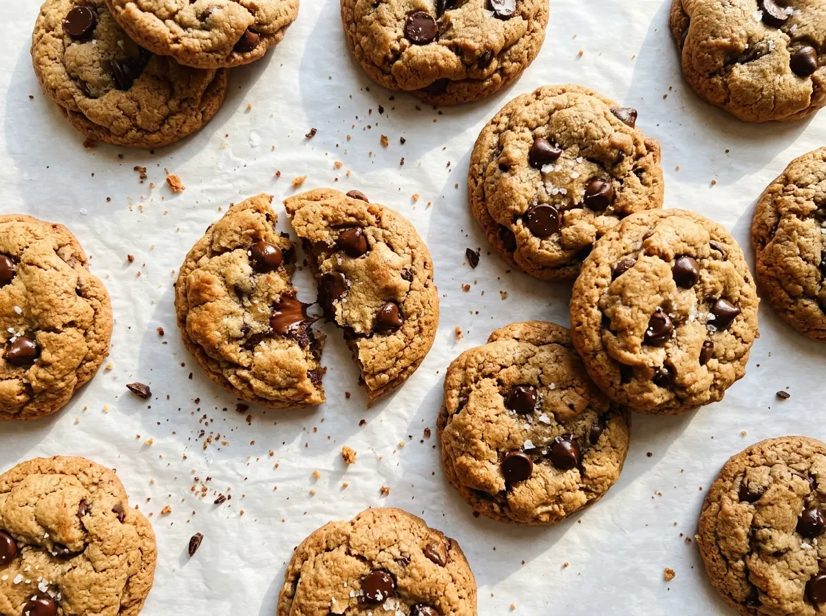 Vegan Chocolate Chip Cookies with golden edges