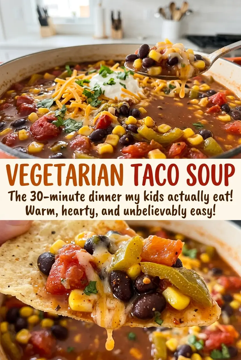Vegetarian Taco Soup bean-filled bright bowl