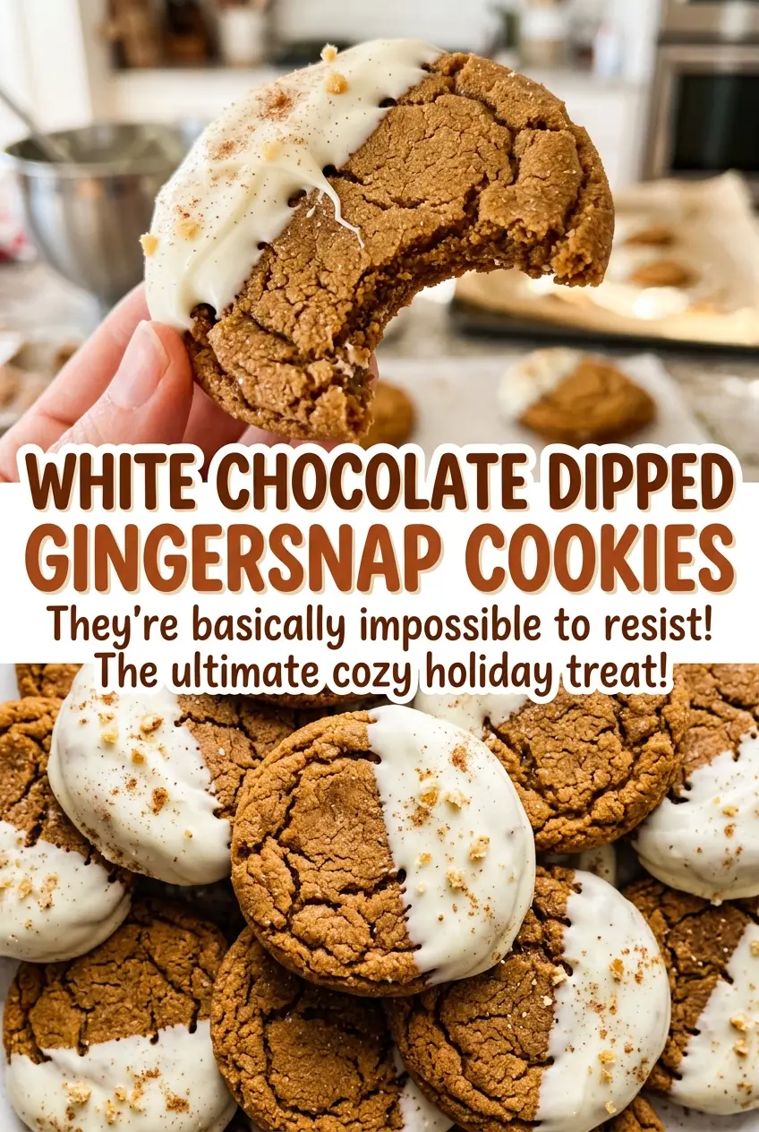 White Chocolate Dipped Gingersnap Cookies, glossy dipped halves